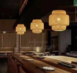 Tiered Hand-Woven Bamboo Lantern Pendant Light.
