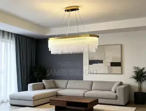 Modern Oval Tiered Crystal Fringe Chandelier.