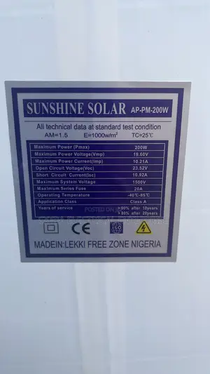 Sunshine 200w Solar Panel Mono Crystalline