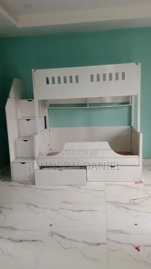Modern White Loft Bed With Study Desk, Storage Drawers Stairs