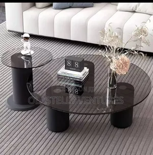 Contemporary Smoked Glass Coffee Table With Black Cylinder Base T