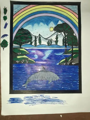 African Sunset Over the River / Stylized Landscape Modern Art