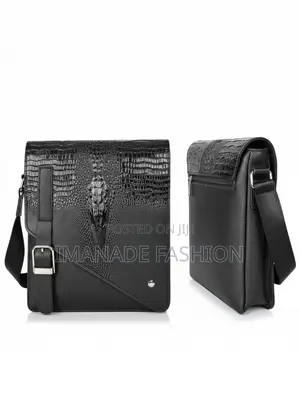 Crocodile Embossed Flapover Messenger Bag – Black