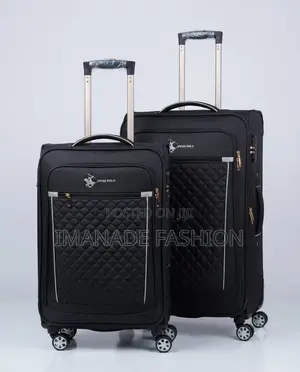 Leather Polo Soft Shell Trolley Luggage Set – Black (2 Piece)