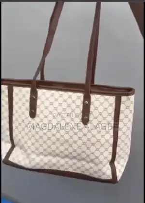 Title: Monogram Tote Bag - Big Work Bag - Cream Brown