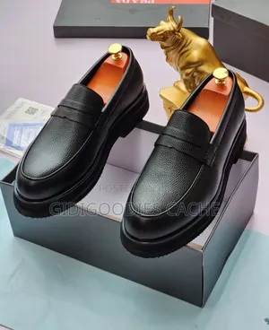 Men's Black Pebbled Leather Penny Loafers With Rubber Sole Size 41-46