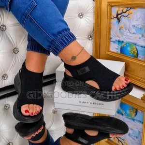 Women's Black Knit Platform Sandals With Chunky Sole