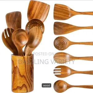 7pcs High Quality Wooden Spoon Set With Cup Holder