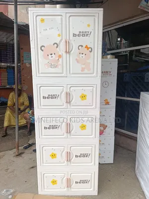 5-Tier Plastic Baby Wardrobe With Hanging Cabinet Storage Drawers