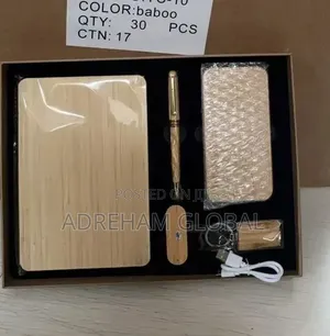 5in1 Bamboo Corporate Gift Set With Flash Drive Power Bank