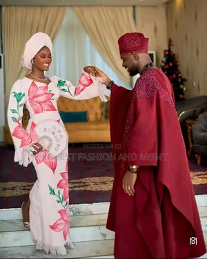 Floral Blush Gown Men’S Textured Burgundy Agbada