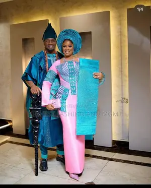 Pink Blue Iro and Buba Men’S Embroidered Electric Blue Agbada