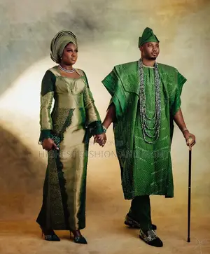Lace-Paneled Iro and Buba Men’S Embellished Structured Agbada