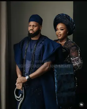 Beaded Sequined Navy Iro and Buba Men’S Structured Navy Agbada