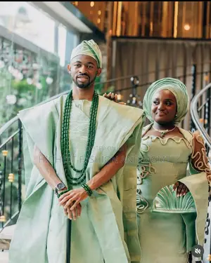 Mint Iro Buba With Appliqué Details Men’S Minimalist Mint Agbada