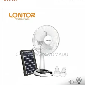 Lontor 14" Rechargeable Solar Panel Table Fan With 2 Bulbs
