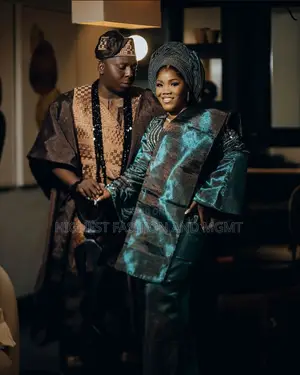 Deep Teal Iro and Buba Men’S Structured Brown Gold Agbada