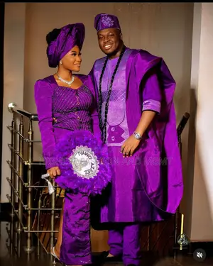 Textured Purple Iro and Buba Men’S Embroidered Royal Purple Agbada