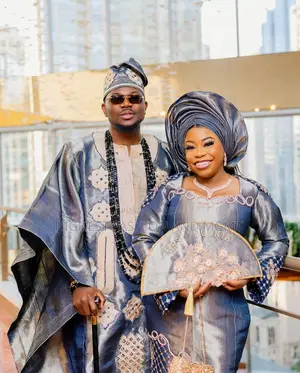 Metallic Shimmer Iro and Buba Men’S Metallic-Embroidered Agbada
