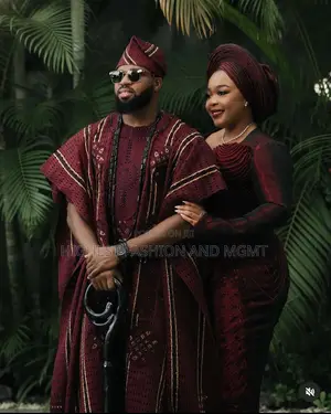 Burgundy Corset Iro and Buba Men’S Embroidered Burgundy Agbada