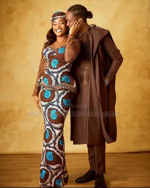 Brown Azure Printed Aso-Oke Peplum Gown Men’S Chocolate Agbada