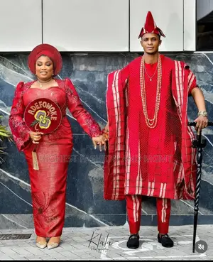 Premium Red Couple Aso Oke Outfit