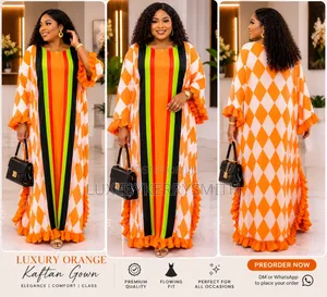 Luxury Orange Kaftan Gown for Ladies – Elegant Maxi Dress