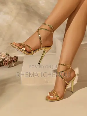 Women’S Gold Strappy Stiletto Heels (Size 35)