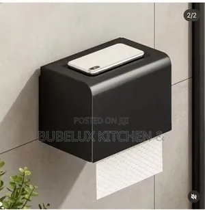 *Luxury Black Wall Mounted Toilet Roll Holder With Phone Shelf.