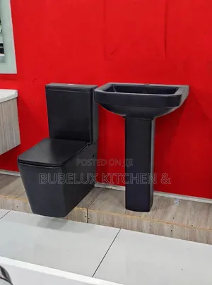 Brand New Matte Black Toilet + Pedestal Basin Set - Luxury Bathroom