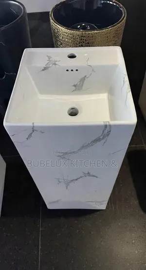 Brand New Luxury Marble Design Pedestal Basin - Square Wash Hand Basin