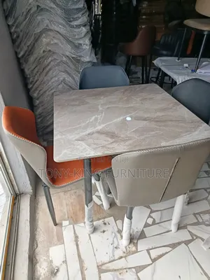 Dining Table Set 4-Chair With Orange and Gray Leatherette Upholstery