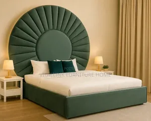 Luxury Sage Green Sunburst Upholstered Bed Frame