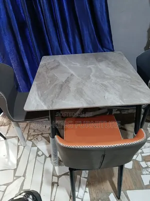 Square Marble Top Dining Table Set Featuring 3-Chairs With Metal Leg
