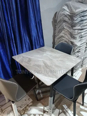 Square Marble Top Dining Table Set Featuring 3-Chairs With Metal Leg