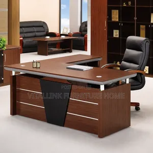 Modern Executive L-Shaped Desk With Black Panel Silver Accents