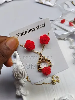 Red Rose Necklace and Earring