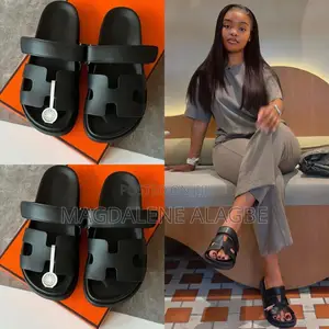 Title: Black Chunky H-Style Slides for Ladies - Premium