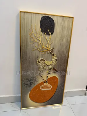 Luxury 3d Crystal Porcelain Golden Deer Wall Art (50x100cm