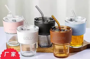 Coffee Glass Cup With Straw Lid Reusable Iced Coffee Tumbler