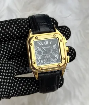 Cartier Chronograph Leather Wristwatches Square Dial