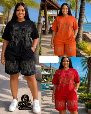 Ladies 2 - Piece Rhinestone T - Shirt Set Plus Sizes Available