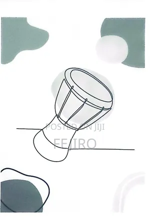 Minimalist Djembe Canvas Wall Art - African Line Art Decor