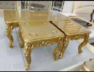 Gold Center Table With 2 Stools