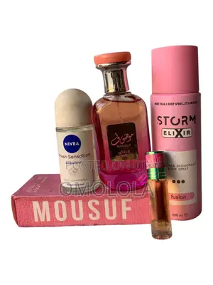 Mousuf Pink Perfume Set–Edp, Body Spray, Perfume Oil Deodorant Combo