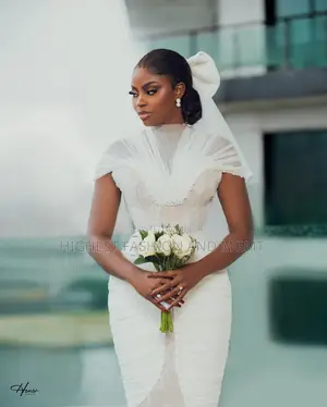 White Lace Midi Bridal Gown Tailored Khaki-Tan Double-Breasted Suit