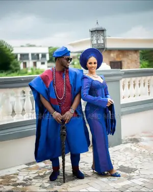 Deep Burgundy Agbada Ensemble Tailored Cobalt Structured Gown
