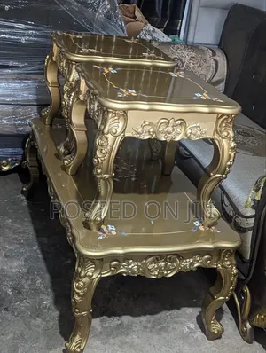 Gold Center Table With 2 Stools
