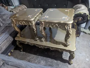 Gold Center Table With 2 Stools