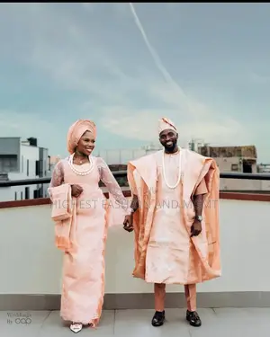 Peach Lace Elegance Gown Tailored Champagne Agbada